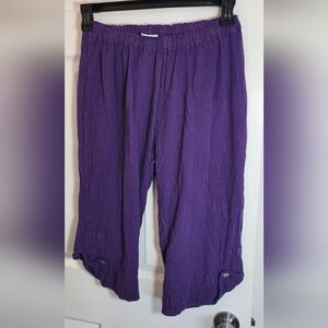 Oh My Gauze 1 pants purple 100% Cotton cropped capri split button bottoms